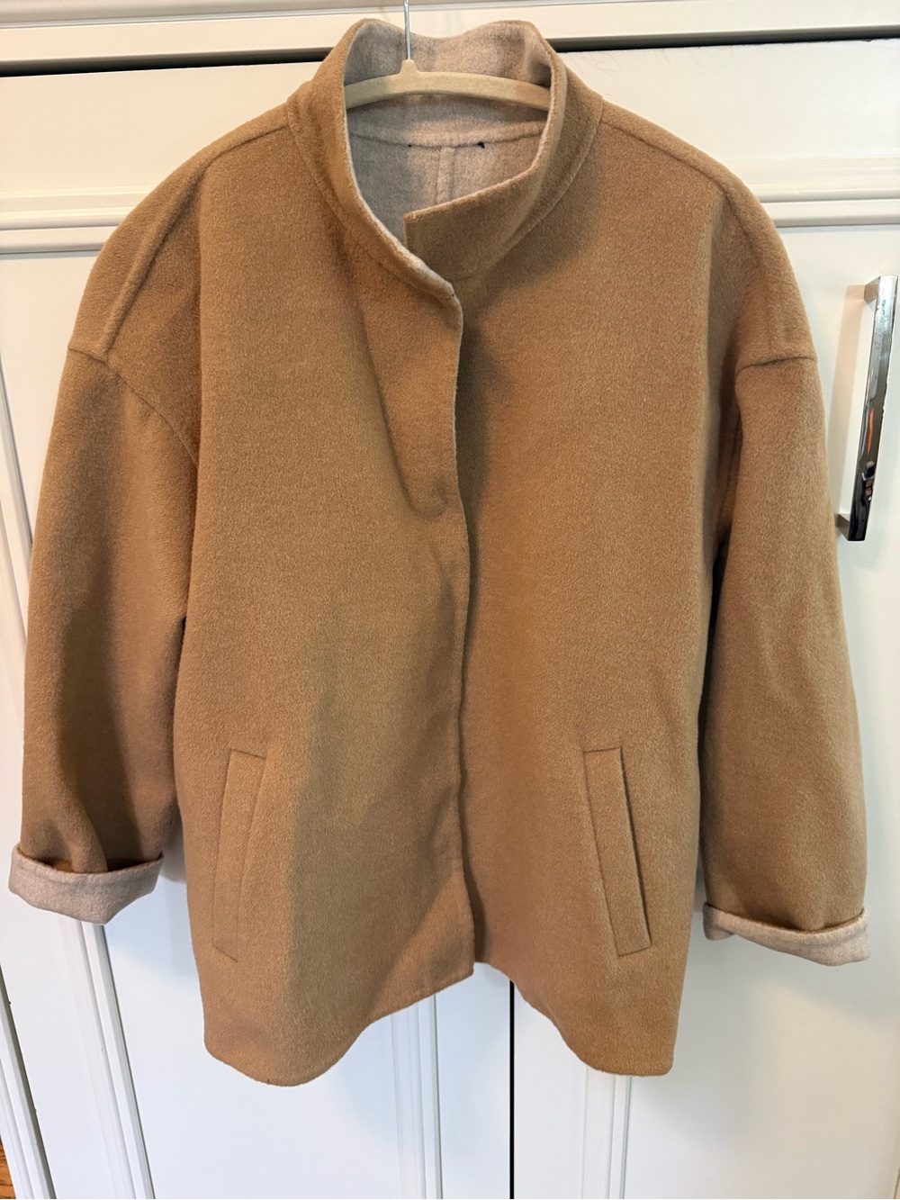 Eileen Fisher Double Face Wool Cashmere Coat Camel Oatmeal